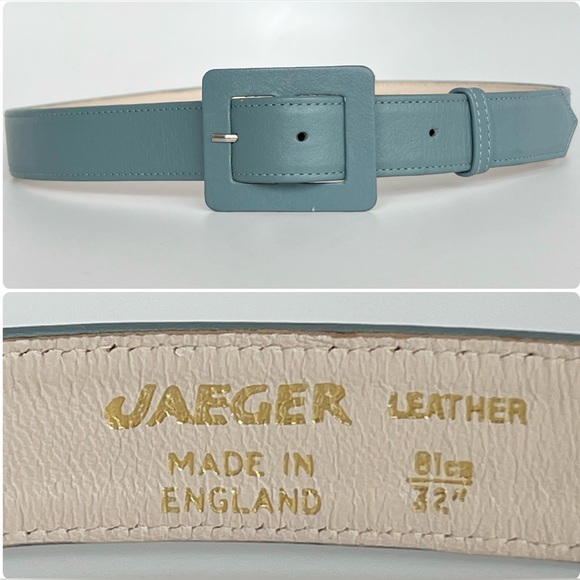 Vintage Jaeger Leather Belt Made in England  32” Teal Blue with Matching Buckle - Picture 1 of 16